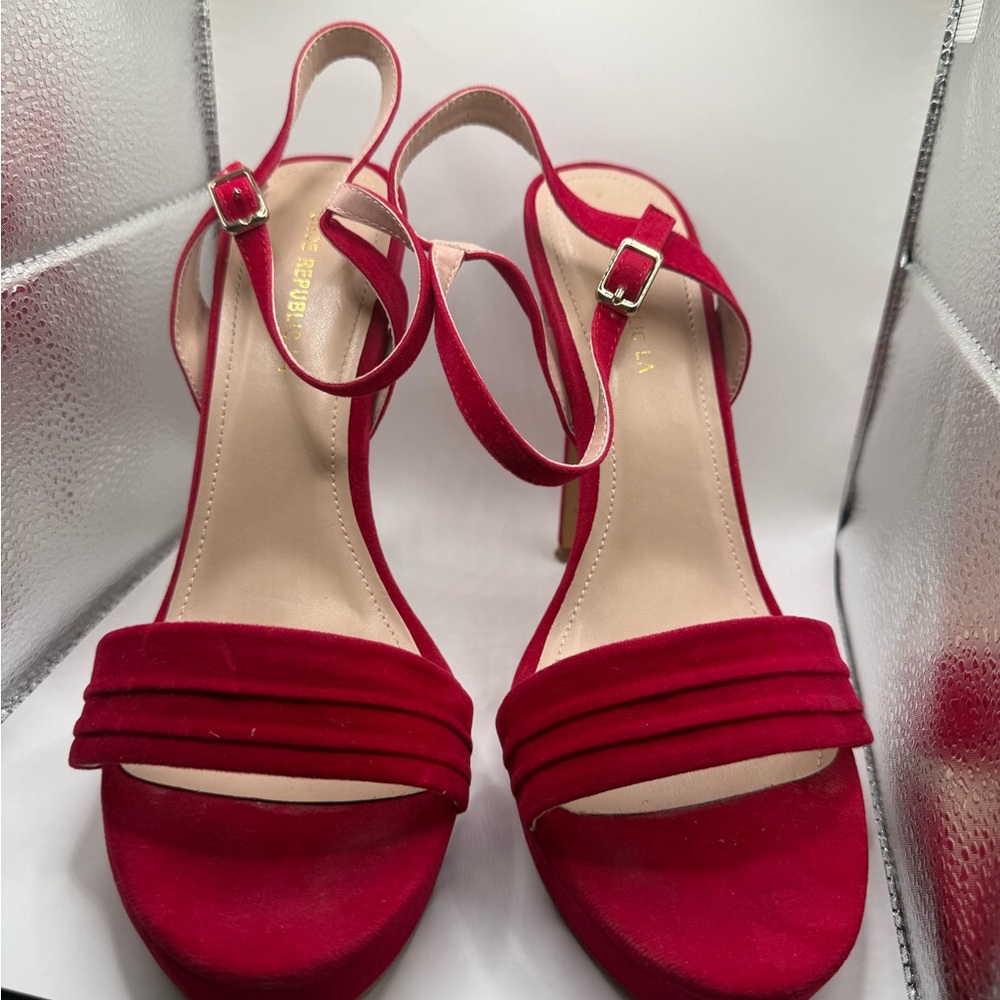 Women's Red Suede Ankle-Strap Heels by